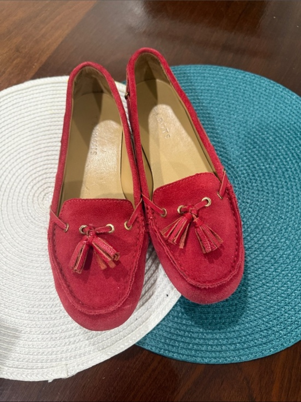 Talbots Women's Red Scarlet Easton Suede Tassel Driving Moccasins Loafers 6.5